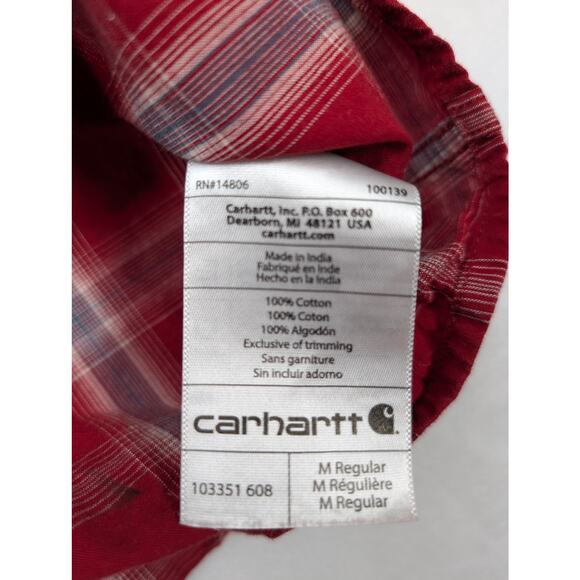 Carhartt Relaxed Fit Plaid Button Down Shirt Mens Medium Red Gray Work Outdoor - Picture 6 of 7